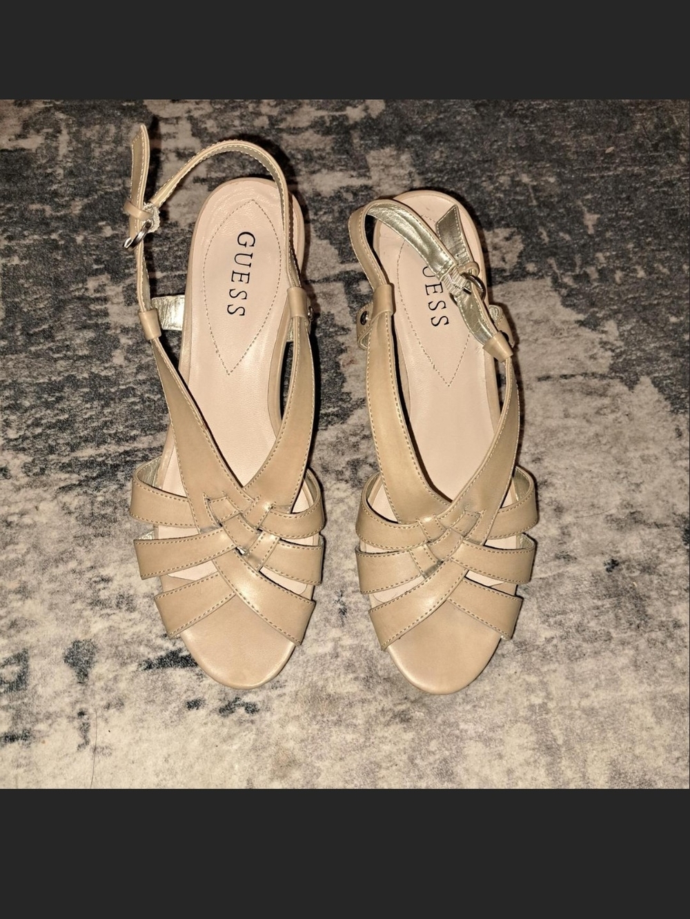 GUESS Women's Beige Strappy Slingback Sandals